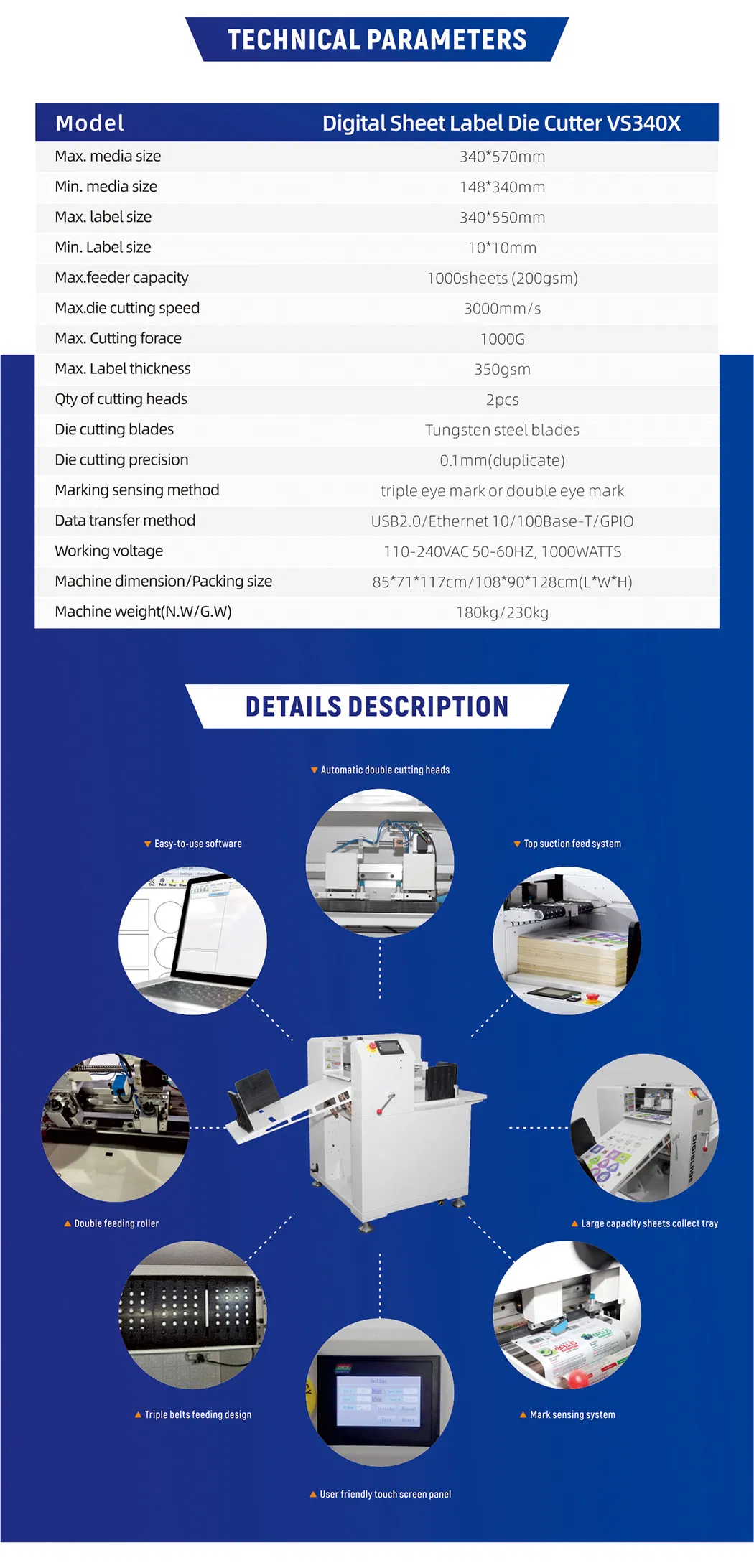 Automatic Digital CCD Sheet Cutter Cut and Crease Stickers & Cardboard Vs340X