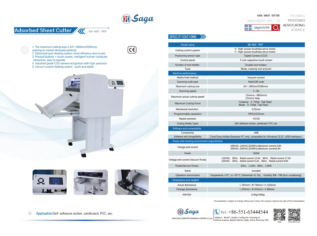 High Precision Die Cutting/Adsorbed Sheet Cutter/Sheet Auto Feeding Cutting and Creasing/Adsorbed Cutter Plotter/Contour Cutting Machine